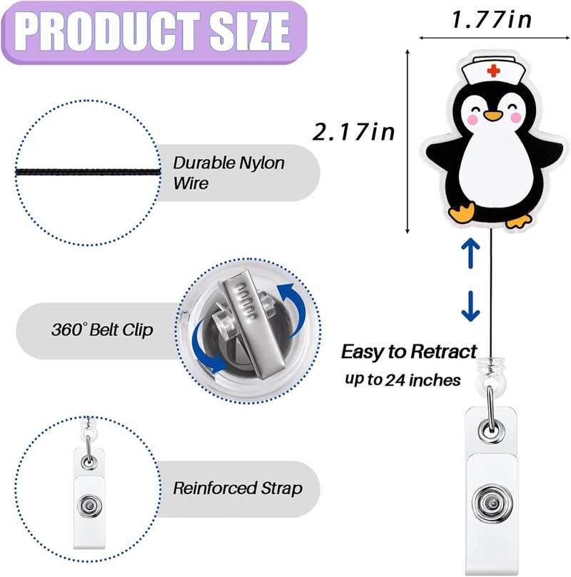 Bydevia Cute Penguin Badge Reel Retractable for Nurse Nursing Student RN MA CNA LPN & Medical Worker, Funny Pediatric Nurse Gifts, Penguin Lovers ID Badge Holder with Alligator Clip & 24” Durable Nylon Cord - Image 2
